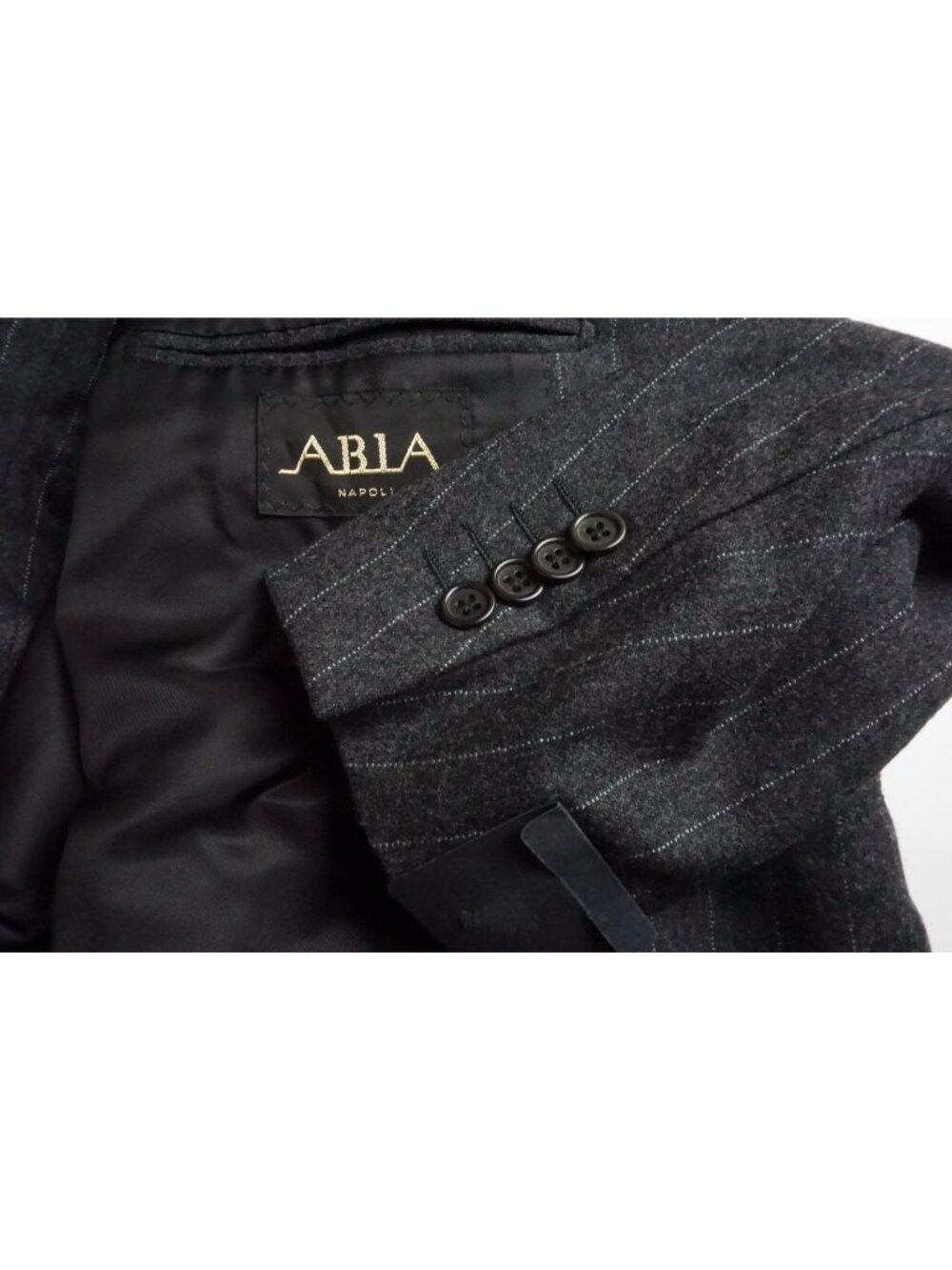 Abla x Attolini Gray Stripe Flannel Cashmere 2 Pc Suit Jacket Pants 44 US NEW